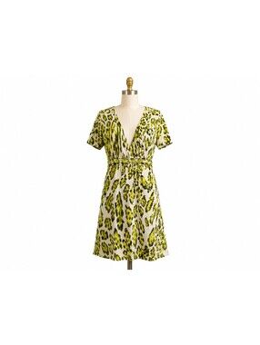 Roccobarocco  Animal Leopard Print V-Neck Empire Waist Dress